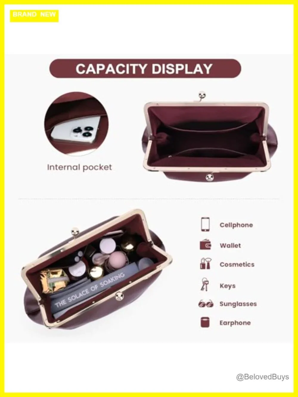 Large PU Leather Kiss Lock Tote Shoulder Bag Top Handle Clutch